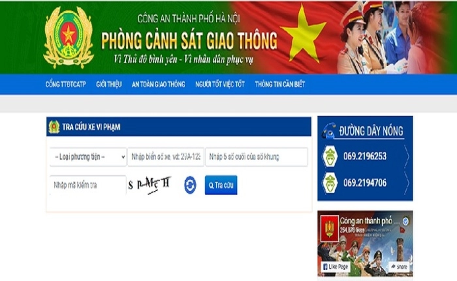 Hướng dẫn tra cứu xe bị phạt nguội trên cổng thông tin của phòng CSGT Hà Nội