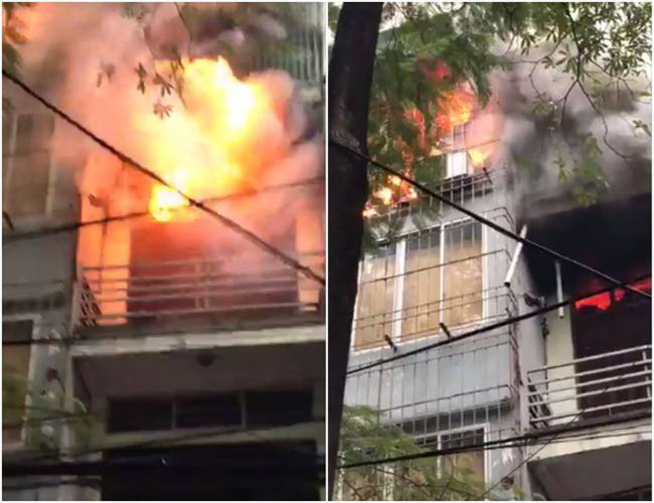 Clip: Đang cháy lớn trên đường Trần Khát Chân, Hà Nội