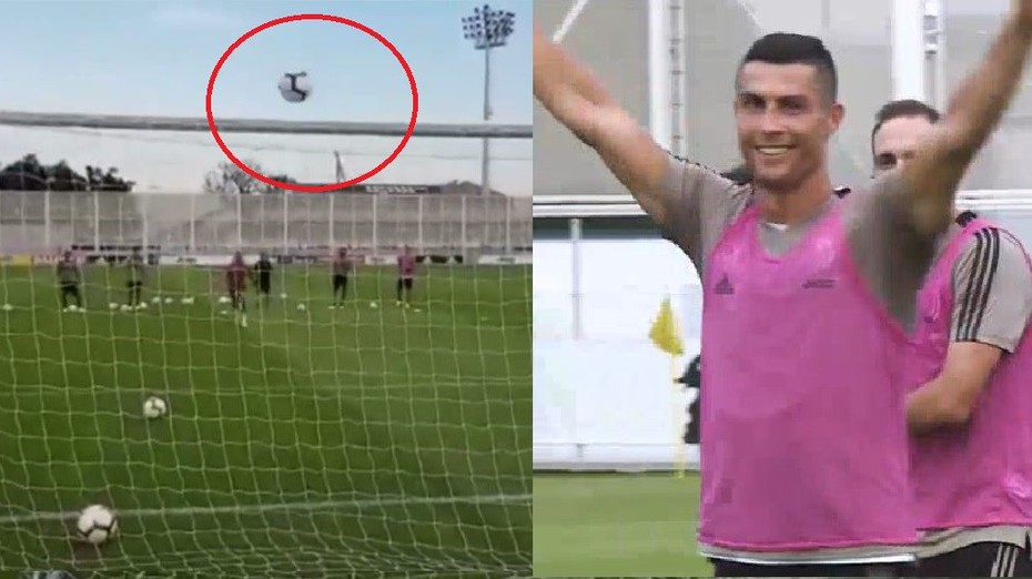 Video: Ronaldo trổ tài sút trúng xà ngang trong buổi tập đầu tiên tại Juventus