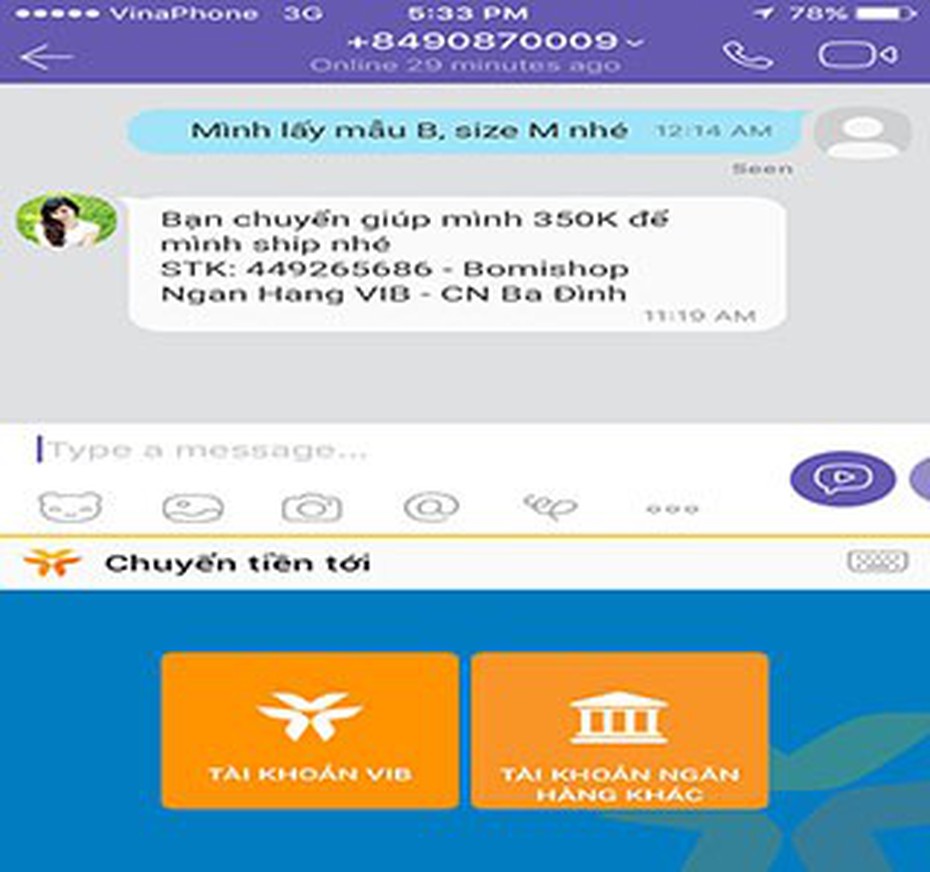 VIB giới thiệu tính năng chuyển tiền nhanh khi chat trên mạng XH