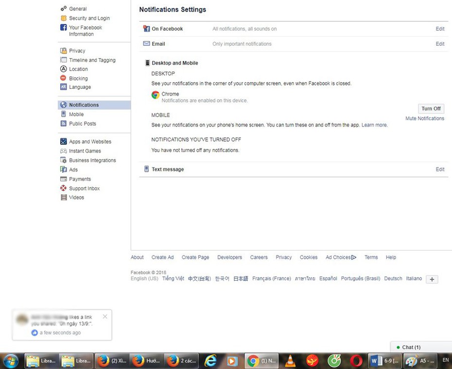 Cách tắt thông báo Facebook ở góc màn hình máy tính