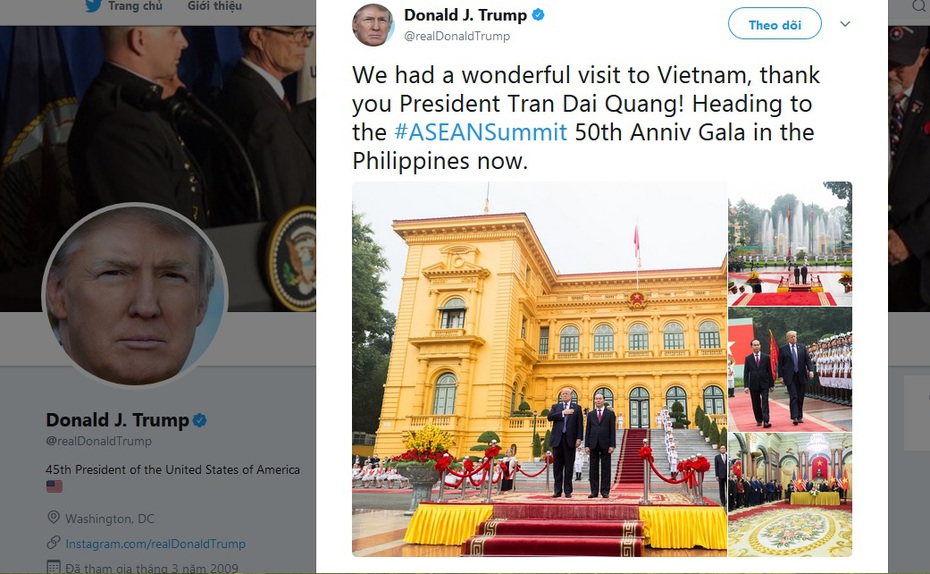 TT Trump viết tweet cảm ơn Chủ tịch nước Trần Đại Quang