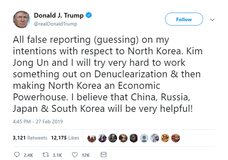 Trước giờ gặp Chủ tịch Triều Tiên Kim Jong-un, ông Trump nói gì trên Twitter?