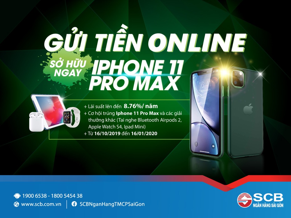 SCB ra mắt chương trình khuyến mãi “Gửi tiền online – sở hữu ngay Iphone 11 Pro Max”
