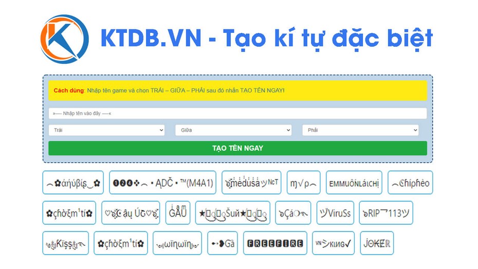 Kí tự đặc biệt KTDB.VN - Công cụ tạo tên game Hot nhất 2021