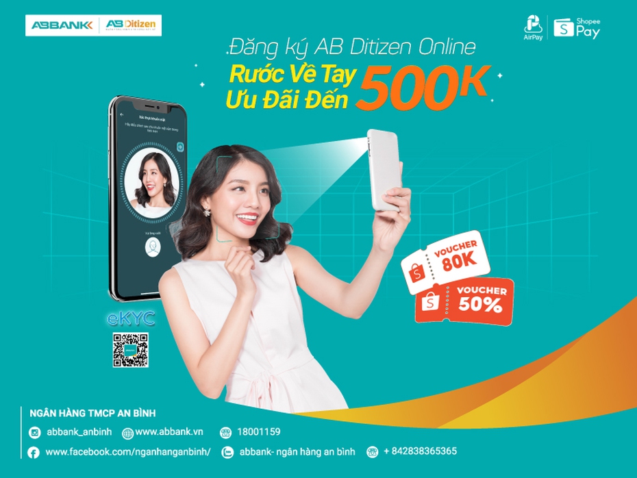 Đăng ký AB Ditizen Online nhận ngay Ưu đãi đến 500 ngàn đồng khi liên kết Ví ShopeePay