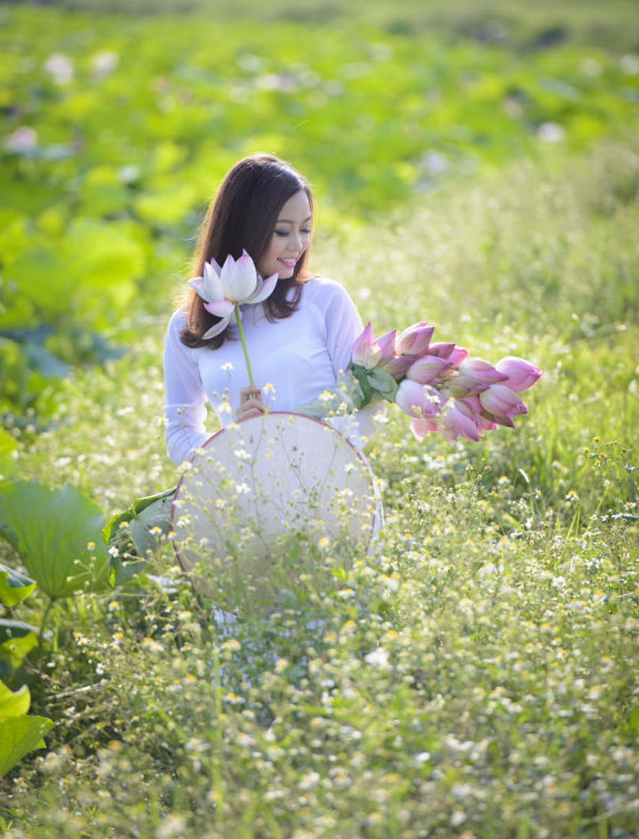 Thiếu nữ 9X ‘e ấp’ bên cánh đồng sen Bắc Ninh