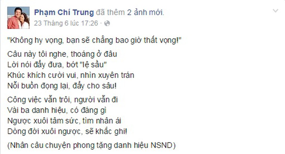 Chí Trung nói gì sau khi trượt danh hiệu Nghệ sĩ nhân dân?