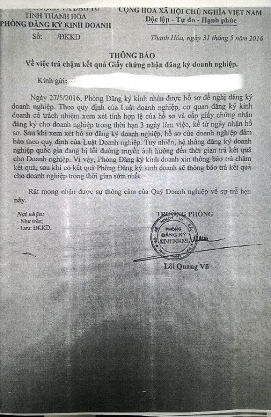 Sở Kế hoạch và Đầu tư Thanh Hóa lừa dối doanh nghiệp?