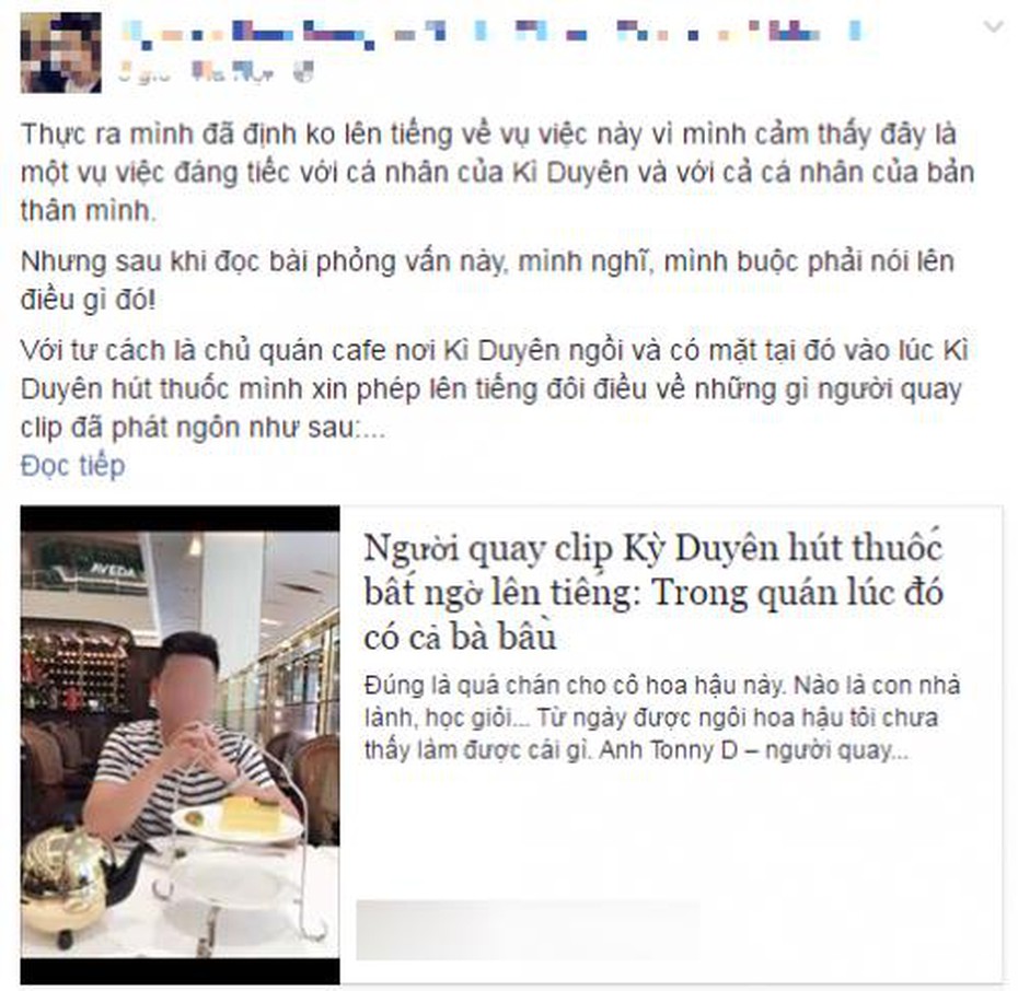 Chủ quán cafe phản bác lời chủ nhân clip ‘HH Kỳ Duyên hút thuốc’