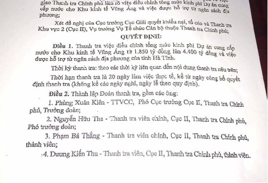 Công bố quyết định thanh tra dự án nước đội vốn nghìn tỷ