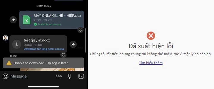 Zalo gặp sự cố gửi và nhận file trên nhiều phiên bản