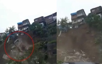 Hàng loạt ngôi nhà đổ sập trong mưa lớn, người dân sợ hãi la hét