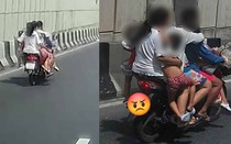 7 người đèo nhau trên một chiếc xe máy phóng như bay trên đường