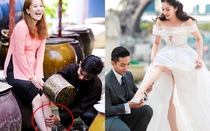 Chồng kém 12 tuổi quỳ gối rửa chân cho Khánh Thi