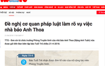Báo Tuổi Trẻ đề nghị cơ quan pháp luật làm rõ vụ nhà báo Anh Thoa