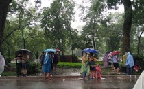 Bức xúc cảnh giới trẻ mặc áo mưa chơi game giữa trời mưa bão