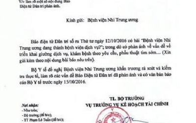 Bộ Y tế yêu cầu kiểm tra thông tin tố BV Nhi TƯ thành BV dịch vụ