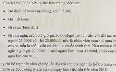 Cạn lời với GĐ Duy Lợi hỗ trợ nhân viên tiền nhà nghỉ, nuôi bồ nhí