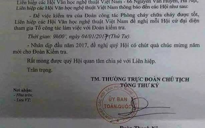 Liên hiệp các Hội VHNTVN đề nghị ‘chuẩn bị’ quà đón đoàn kiểm tra