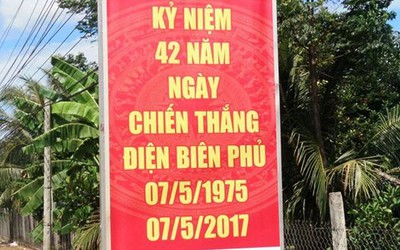 Giật mình băng rôn ‘dời’ chiến thắng Điện Biên Phủ từ 1954 sang 1975