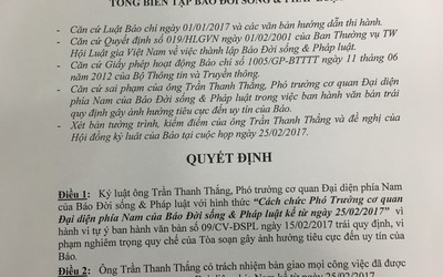 Báo ĐS&PL cách chức Phó trưởng Cơ quan Đại diện phía Nam