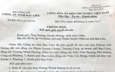 Trưởng công an TP.Bạc Liêu và nhiều cán bộ cấp dưới bị kiểm điểm