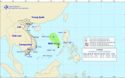 Áp thấp nhiệt đới mạnh cấp 6 xuất hiện trên biển Đông