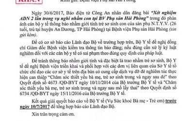 Bộ Y tế yêu cầu kỷ luật nghiêm cán bộ ghi nhầm giới tính trẻ sơ sinh