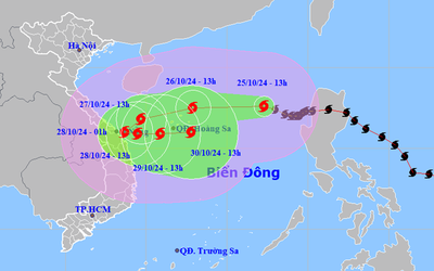 Bão Trà Mi hướng đi "dị thường" sắp đạt cấp cực đại, tâm điểm nơi nào?