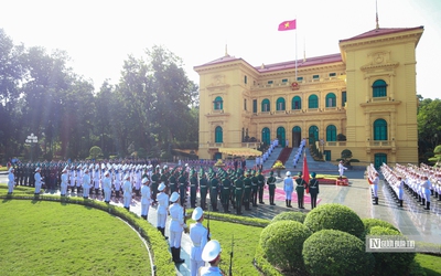 Lễ đón trọng thể Quốc vương Campuchia tại Phủ Chủ tịch