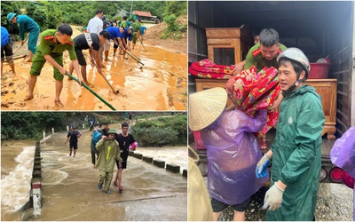 Xúc động hình ảnh chiến sĩ công an giúp dân khắc phục hậu quả sau bão