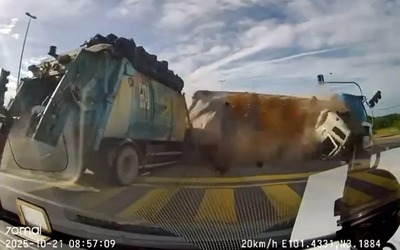 Xe ben mất lái, đâm trúng nhiều phương tiện ở giữa ngã tư