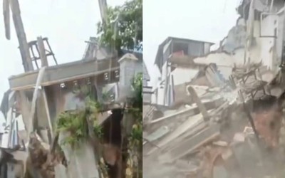 Ngôi nhà đổ sập trong mưa lớn, người dân sợ hãi la hét