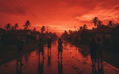 Cảnh tượng kỳ lạ: Bầu trời đỏ rực như máu