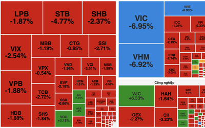 VN-Index lao dốc gần 40 điểm, cổ phiếu “họ Vin” cuốn bay mọi nỗ lực tăng điểm của thị trường