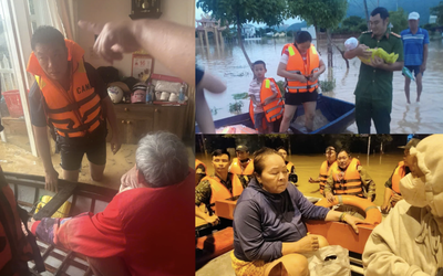 Liều mình giữa dòng nước xiết, người chỉ huy giữ an toàn cho dân