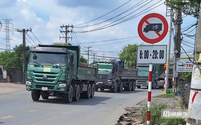 Đồng Nai: Xe tải trọng lớn chạy rầm rập trong giờ cấm trên đường Hoàng Văn Bổn