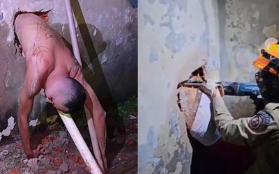 Vượt ngục bất thành, tù nhân bị kẹt trong tường, phải gọi cảnh sát giải cứu