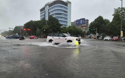 Thanh Hóa hứng mưa to, gió lớn: Cây cối đổ la liệt, đường phố ngập sâu