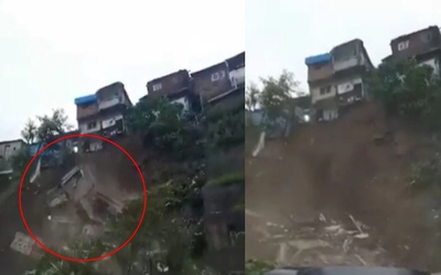 Hàng loạt ngôi nhà đổ sập trong mưa lớn, người dân sợ hãi la hét