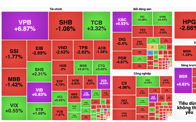 Cổ phiếu ngân hàng và bất động sản bắt tay nhau kéo VN-Index trong một phiên rung lắc mạnh