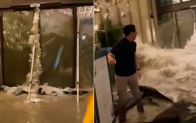 Sóng dữ phá tung cửa khách sạn ở Hồng Kông khi bão Ragasa áp sát