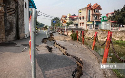 Hà Nội: Cận cảnh vị trí sạt lở trên đê sông Pheo