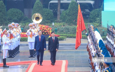 Tổng Bí thư Tô Lâm chủ trì lễ đón trọng thể Tổng Bí thư, Chủ tịch nước Lào