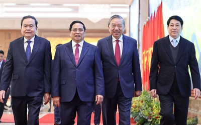 Tổng Bí thư Tô Lâm và các lãnh đạo chủ chốt dự Hội nghị toàn quốc Chính phủ và chính quyền địa phương