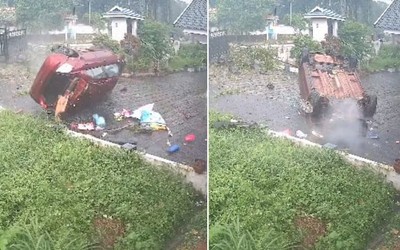 Ô tô đâm xuyên qua hàng rào, bay thẳng vào sân nhà dân