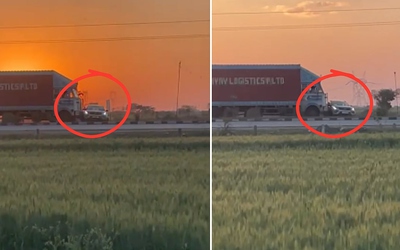 Xe tải kéo lê ô tô con 1,5km, 3 người sợ hãi la hét