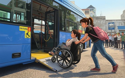 Lên xe buýt bằng... đôi tay người khác: Hành trình nhiều rào cản của người khuyết tật
