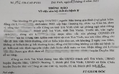 Nguyên nhân Thượng úy Công an tỉnh Trà Vinh tử vong tại nhà riêng